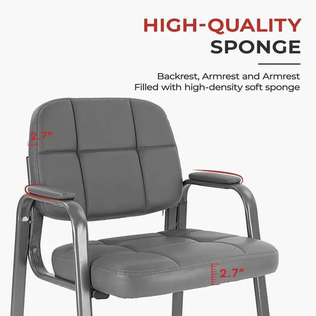 Alt view image 3 of 7 - Classic Reception Chair with Padded Armrests and Sturdy Steel Frame, Ergonomic Guest Chair for Office Conference Waiting Meeting Room, Grey (1 Pack)
