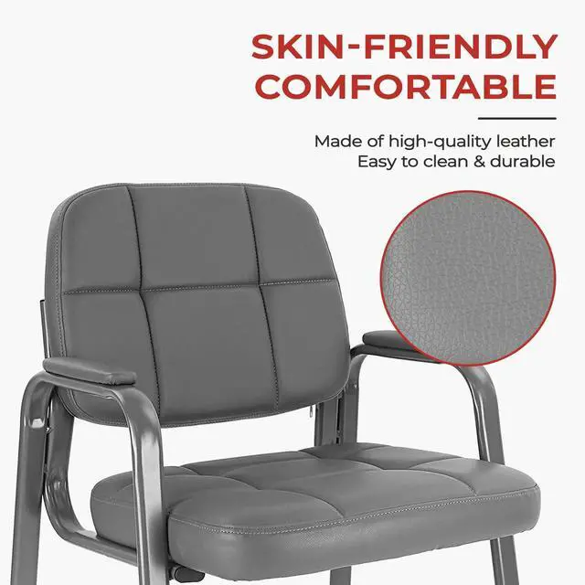 Alt view image 5 of 7 - Classic Reception Chair with Padded Armrests and Sturdy Steel Frame, Ergonomic Guest Chair for Office Conference Waiting Meeting Room, Grey (1 Pack)