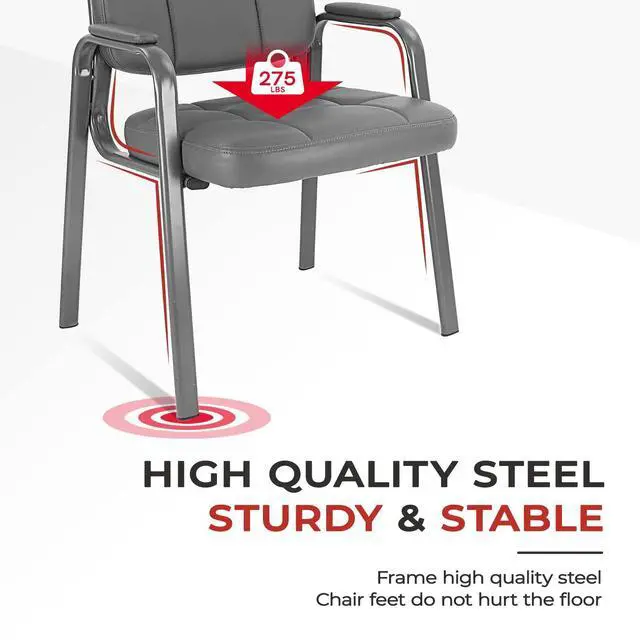 Alt view image 4 of 7 - Classic Reception Chair with Padded Armrests and Sturdy Steel Frame, Ergonomic Guest Chair for Office Conference Waiting Meeting Room, Grey (1 Pack)