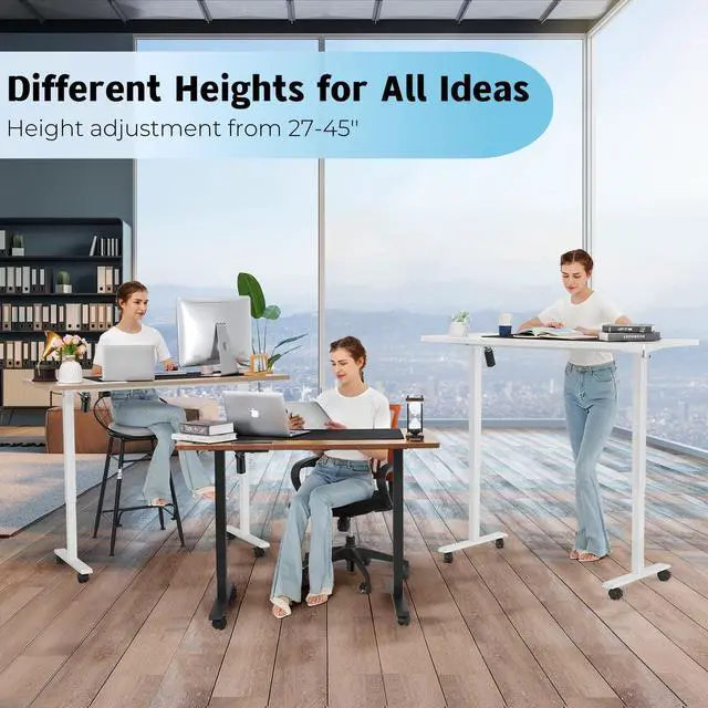 Alt view image 4 of 7 - Electric Standing Desk with Power Outlets and USB-C Port, 55 x 24 Inches Adjustable Height Sit Stand Up Desk for Home Office, Adjustable Desk with Memory Preset and Wheels, Oak