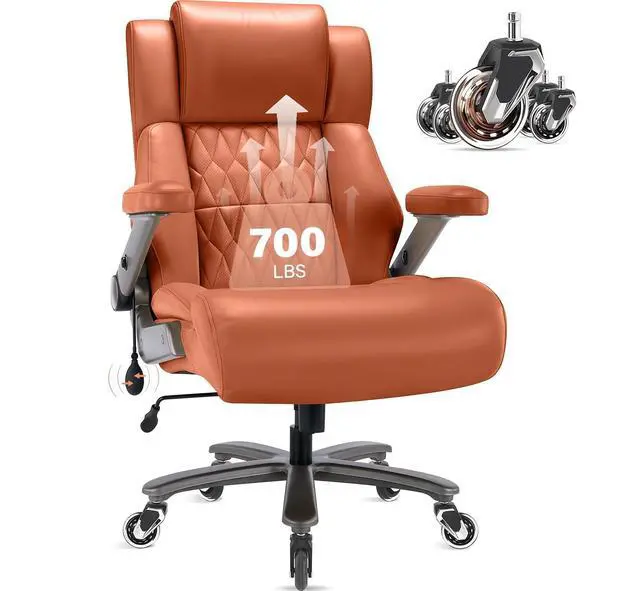 Main image of Big and Tall 700lbs Office Chair - Adjustable Lumbar Support 3D Flip Arms Heavy Duty Metal Base&Wheels, High Back Large Executive Computer Desk Chair, Thick Padded Ergonomic Design for Back Pain