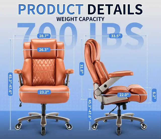 Alt view image 3 of 7 - Big and Tall 700lbs Office Chair - Adjustable Lumbar Support 3D Flip Arms Heavy Duty Metal Base&Wheels, High Back Large Executive Computer Desk Chair, Thick Padded Ergonomic Design for Back Pain