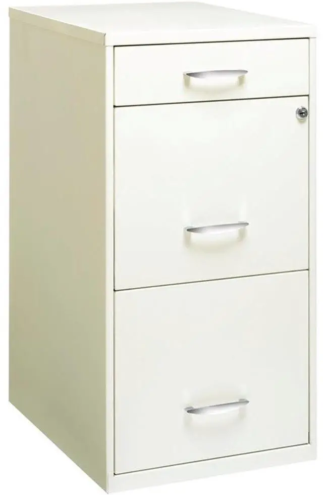 Main image of 3-Drawer Metal Filing Cabinet, 27.32" H x 14.25" W x 18.00" D, Pearl White Finish, Locking Storage with Letter-Size File Drawers, Non-Porous Painted Steel for Home or Office