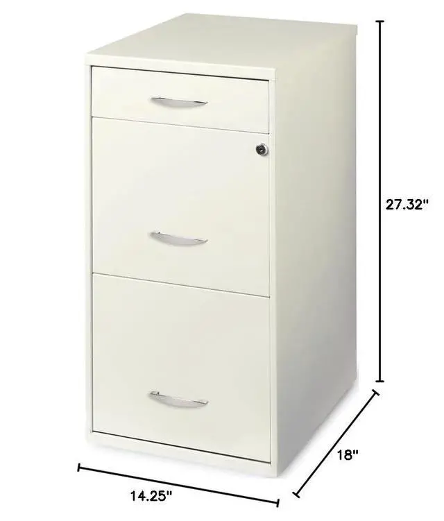 Alt view image 2 of 7 - 3-Drawer Metal Filing Cabinet, 27.32" H x 14.25" W x 18.00" D, Pearl White Finish, Locking Storage with Letter-Size File Drawers, Non-Porous Painted Steel for Home or Office