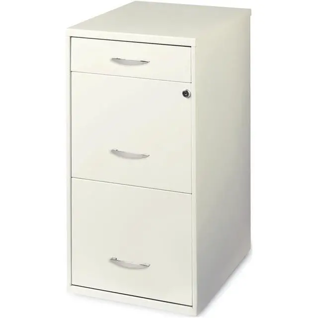 Alt view image 3 of 7 - 3-Drawer Metal Filing Cabinet, 27.32" H x 14.25" W x 18.00" D, Pearl White Finish, Locking Storage with Letter-Size File Drawers, Non-Porous Painted Steel for Home or Office