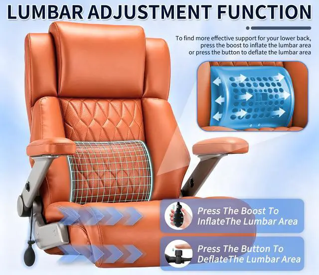 Alt view image 7 of 7 - Big and Tall 700lbs Office Chair - Adjustable Lumbar Support 3D Flip Arms Heavy Duty Metal Base&Wheels, High Back Large Executive Computer Desk Chair, Thick Padded Ergonomic Design for Back Pain