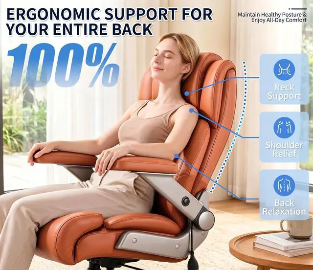 Alt view image 6 of 7 - Big and Tall 700lbs Office Chair - Adjustable Lumbar Support 3D Flip Arms Heavy Duty Metal Base&Wheels, High Back Large Executive Computer Desk Chair, Thick Padded Ergonomic Design for Back Pain