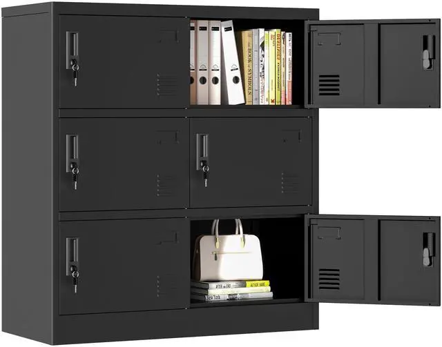 Main image of 6 Doors Metal Lockers for Employees, Steel Storage Locker with Lock and Card Slot, Employee Lockers for Home, Office, School, Gym, Require Assembly(Black)