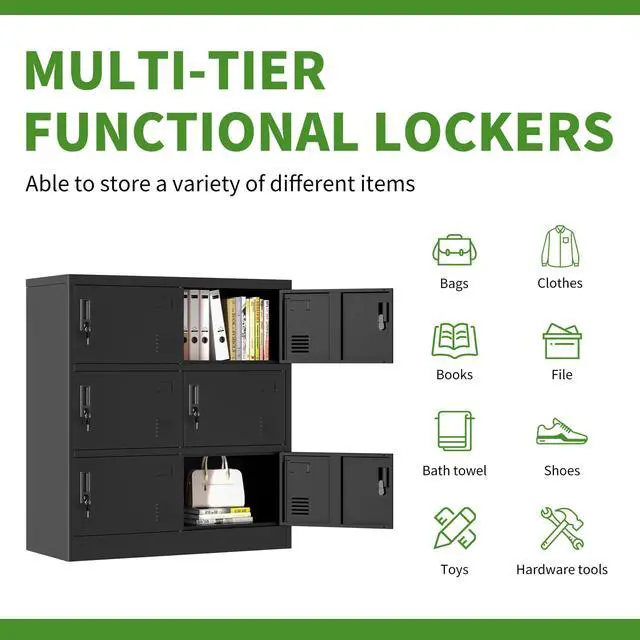 Alt view image 5 of 6 - 6 Doors Metal Lockers for Employees, Steel Storage Locker with Lock and Card Slot, Employee Lockers for Home, Office, School, Gym, Require Assembly(Black)