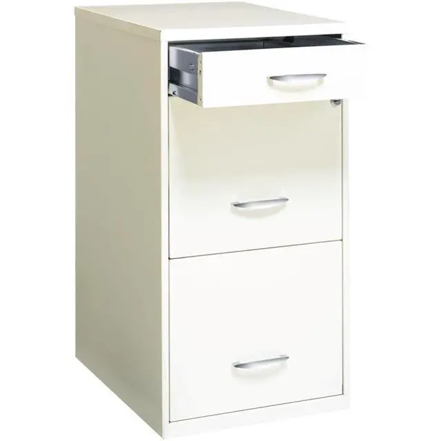 Alt view image 4 of 7 - 3-Drawer Metal Filing Cabinet, 27.32" H x 14.25" W x 18.00" D, Pearl White Finish, Locking Storage with Letter-Size File Drawers, Non-Porous Painted Steel for Home or Office