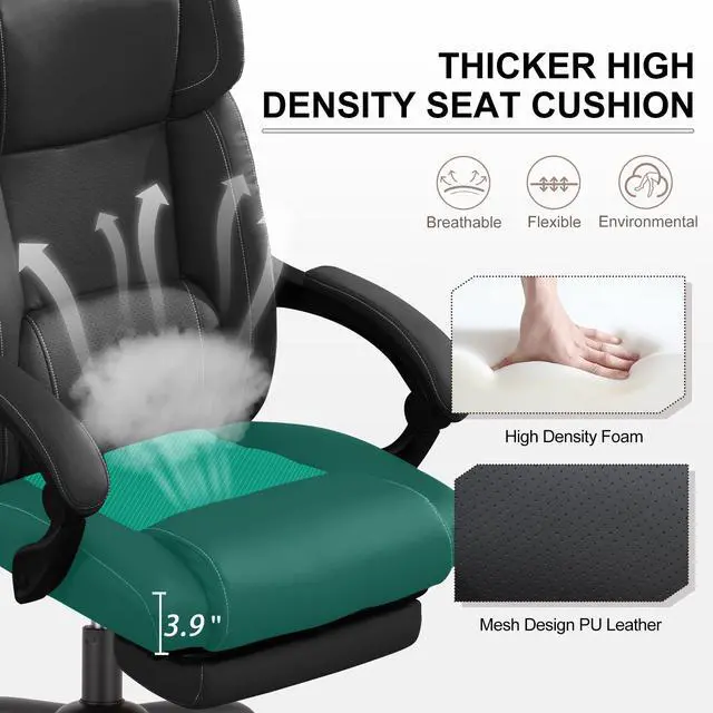 Alt view image 7 of 7 - Reclining Office Chair with Footrest,Ergonomic Home Office Desk Computer Chair with Lumbar Support,Thick Executive Leather Chair,90-155° Adjustable (Black)