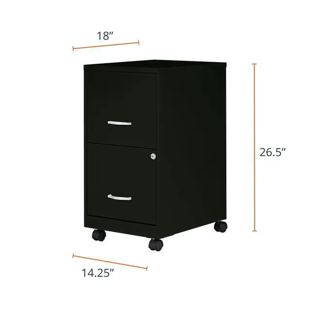 Alt view image 3 of 7 - 2-Drawer Mobile File Cabinet, 14.2" x 18" x 26.5", Black