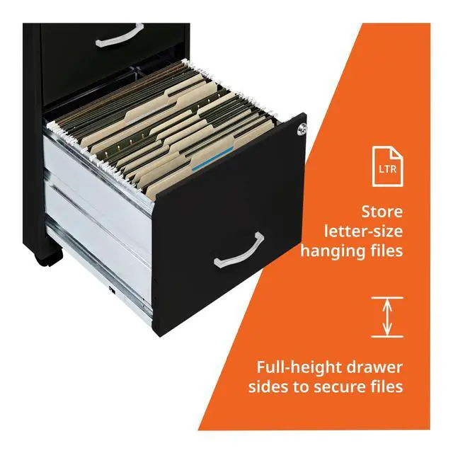 Alt view image 6 of 7 - 2-Drawer Mobile File Cabinet, 14.2" x 18" x 26.5", Black