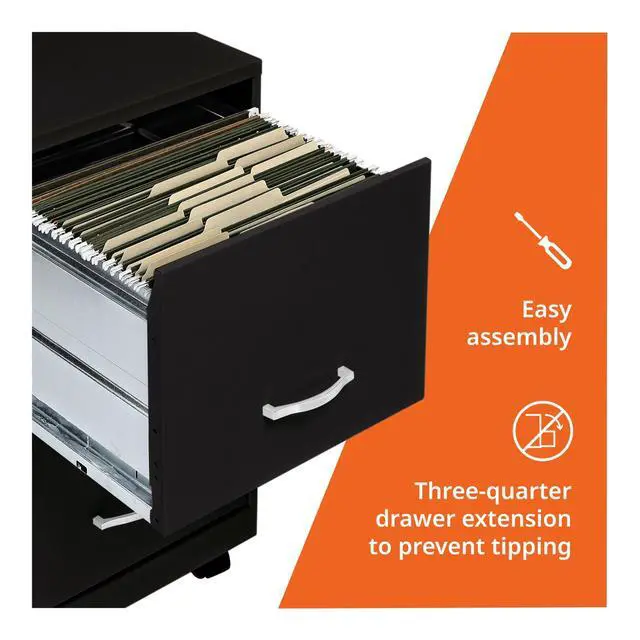 Alt view image 7 of 7 - 2-Drawer Mobile File Cabinet, 14.2" x 18" x 26.5", Black