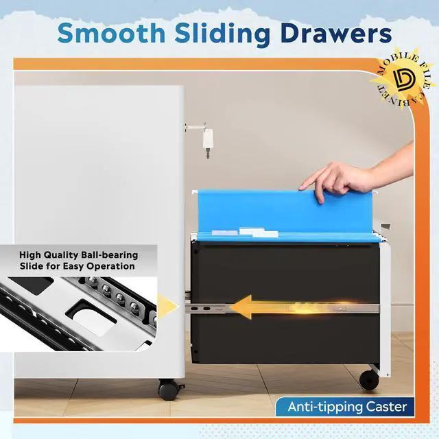 Alt view image 4 of 7 - 2 Drawer File Cabinet with Lock, Required Assembly | Under Desk Metal Filing Cabinet for Home Office Organizer Letter/A4, White