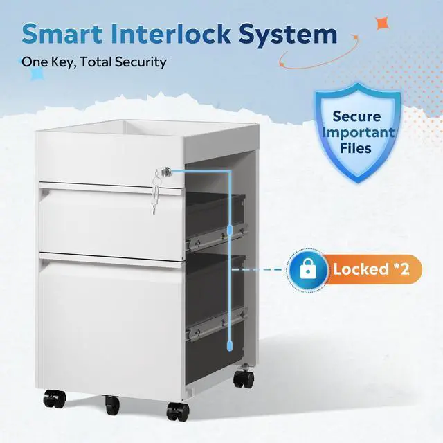 Alt view image 5 of 7 - 2 Drawer File Cabinet with Lock, Required Assembly | Under Desk Metal Filing Cabinet for Home Office Organizer Letter/A4, White