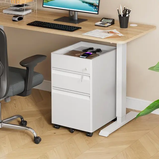 Alt view image 2 of 7 - 2 Drawer File Cabinet with Lock, Required Assembly | Under Desk Metal Filing Cabinet for Home Office Organizer Letter/A4, White