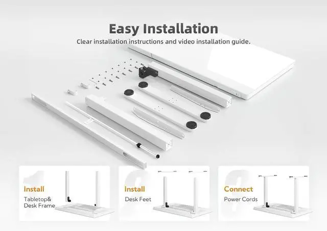 Alt view image 6 of 7 - Glass Standing Desk with Drawers, 55x24 Inch, White | Quick Install, Whole-Piece Glass Top, USB ports and a Type-C port, Buil in Drawers, Writable Glass Top, 2 Hooks