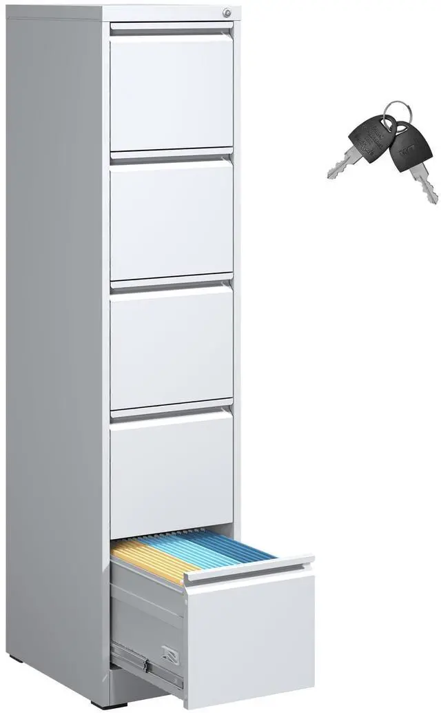 Main image of 5 Drawer File Cabinet with Lock,White Metal Filing Cabinet for Office | Heavy Duty Steel Vertical File Cabinet,Home Office Lockable Storage Cabinet for A4/Letter/Legal Size Files,Assembly Required