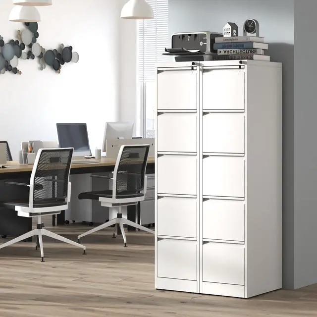 Alt view image 2 of 6 - 5 Drawer File Cabinet with Lock,White Metal Filing Cabinet for Office | Heavy Duty Steel Vertical File Cabinet,Home Office Lockable Storage Cabinet for A4/Letter/Legal Size Files,Assembly Required