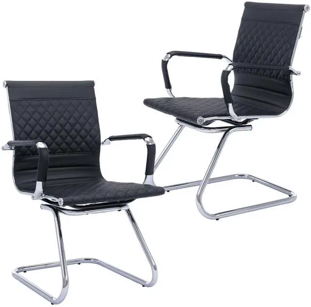 Main image of Office Guest Chairs Reception Chairs Waiting Room Chairs Set of 2 Conference Room Chair with Mid Back, Modern PU Leather Desk Chairs, Black