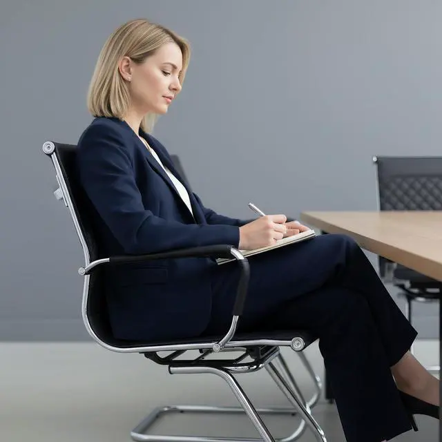Alt view image 4 of 7 - Office Guest Chairs Reception Chairs Waiting Room Chairs Set of 2 Conference Room Chair with Mid Back, Modern PU Leather Desk Chairs, Black