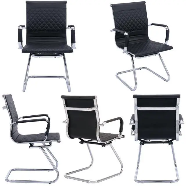 Alt view image 7 of 7 - Office Guest Chairs Reception Chairs Waiting Room Chairs Set of 2 Conference Room Chair with Mid Back, Modern PU Leather Desk Chairs, Black