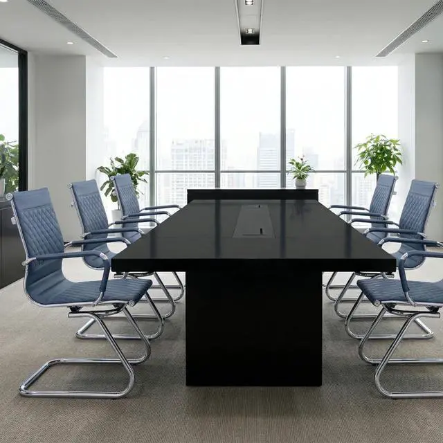 Alt view image 2 of 7 - Office Guest Chairs Reception Chairs Waiting Room Chairs Set of 2 Conference Room Chair with Mid Back, Modern PU Leather Desk Chairs, Navy