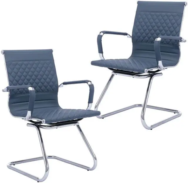 Main image of Office Guest Chairs Reception Chairs Waiting Room Chairs Set of 2 Conference Room Chair with Mid Back, Modern PU Leather Desk Chairs, Navy