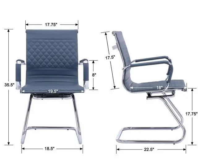 Alt view image 3 of 7 - Office Guest Chairs Reception Chairs Waiting Room Chairs Set of 2 Conference Room Chair with Mid Back, Modern PU Leather Desk Chairs, Navy