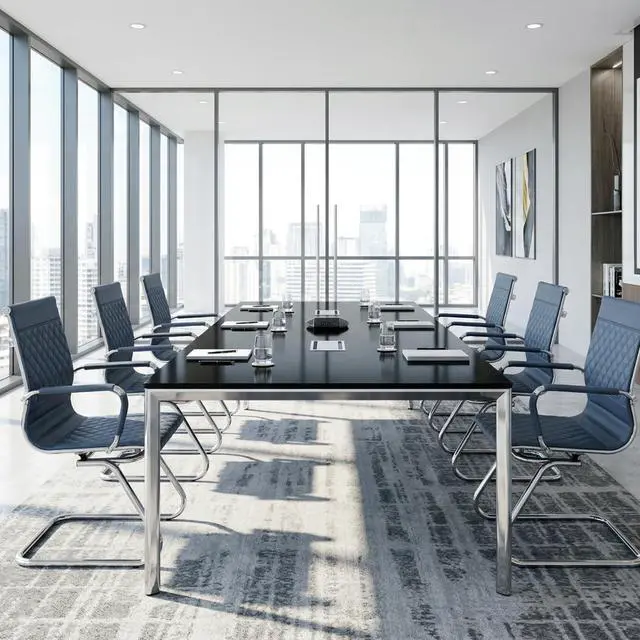 Alt view image 5 of 7 - Office Guest Chairs Reception Chairs Waiting Room Chairs Set of 2 Conference Room Chair with Mid Back, Modern PU Leather Desk Chairs, Navy