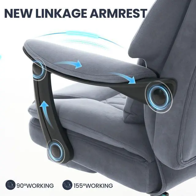 Alt view image 6 of 7 - Big and Tall Office Chair, 500LBS Ergonomic Executive Office Chair with Foot Rest, 155° Reclining High Back Gaming Desk Chair with Lumbar Support, Adjustable Headrest & Linked Armrests, Gray