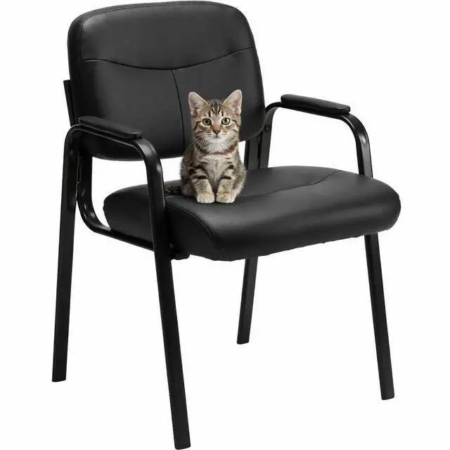 Main image of Office Guest Chair, PU Leather Padded Arms, Inky | Waiting rooms, reception areas, conference rooms, clinics, metal frame, no wheels, thick padded seat, home study