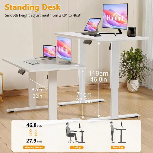 Alt view image 4 of 7 - Hmimi 48'' ×24'' Height Adjustable Electric Standing Desk | Lockable Wheels, 4 Memory Presets, 2 Cable Holes, 2 Hooks, Free 40''×18'' Mouse Pad, Anti-Collision System, White