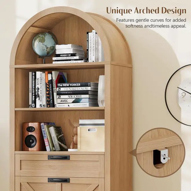 Alt view image 6 of 7 - Arched 2 Drawers File Cabinet, Vertical Filing Cabinet, Natural | Large Farmhouse Wooden File Cabinet 2 Drawers for Legal/Letter/A4 Size Hanging Files, for Home Office with Printer Stand