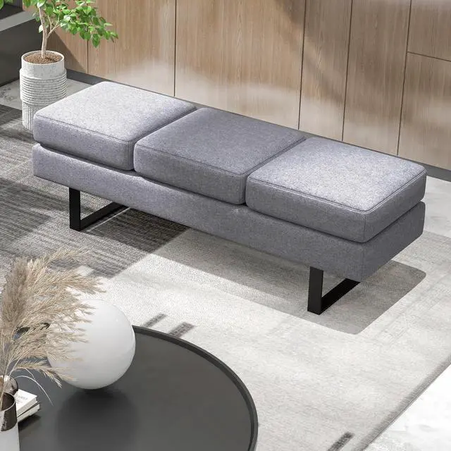 Alt view image 2 of 7 - Waiting Room Chairs, Guest Chair with 660 Lbs Weight Capacity, 3 Seats Upholstered Reception Bench for Office, Conference Room, Salon & Shop, Lobby, Entryway, Dining Room, Grey