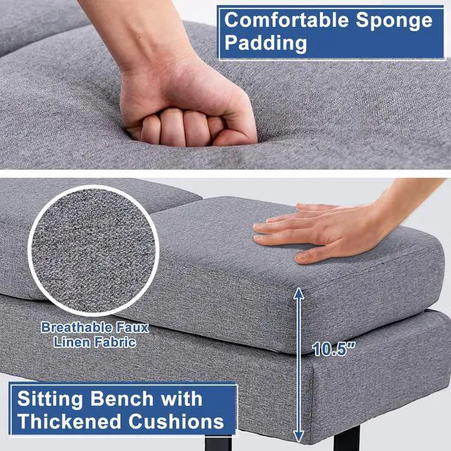 Alt view image 5 of 7 - Waiting Room Chairs, Guest Chair with 660 Lbs Weight Capacity, 3 Seats Upholstered Reception Bench for Office, Conference Room, Salon & Shop, Lobby, Entryway, Dining Room, Grey