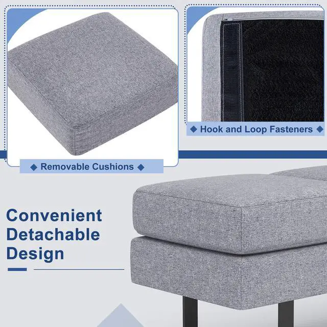 Alt view image 6 of 7 - Waiting Room Chairs, Guest Chair with 660 Lbs Weight Capacity, 3 Seats Upholstered Reception Bench for Office, Conference Room, Salon & Shop, Lobby, Entryway, Dining Room, Grey