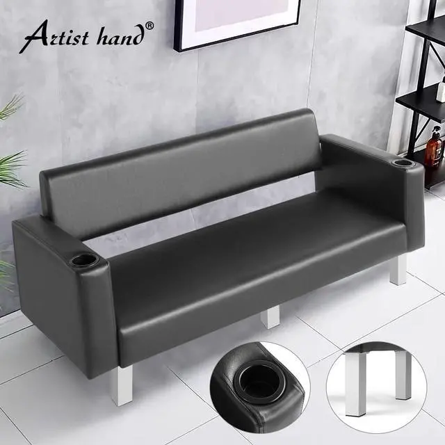 Alt view image 4 of 7 - Office Reception Chairs Waiting Room Bench Guest Chairs | 60.6'' Leather Bench, Conference Room Chairs, with 2 Cup Holder, Stainless Steel Base
