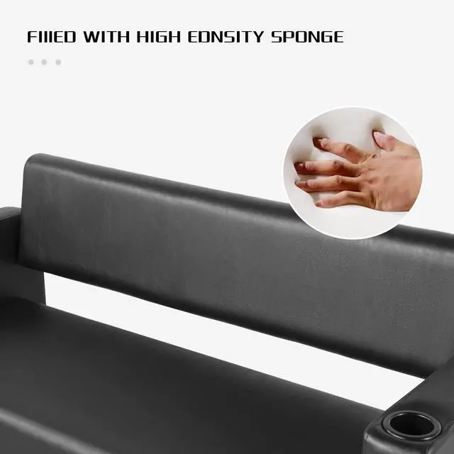 Alt view image 7 of 7 - Office Reception Chairs Waiting Room Bench Guest Chairs | 60.6'' Leather Bench, Conference Room Chairs, with 2 Cup Holder, Stainless Steel Base
