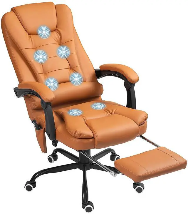 Main image of 7-Point Vibrating Massage Office Chair, High Back, Light Brown | Computer Chair, Lumbar Support, Footrest, Reclining Back, Adjustable Height