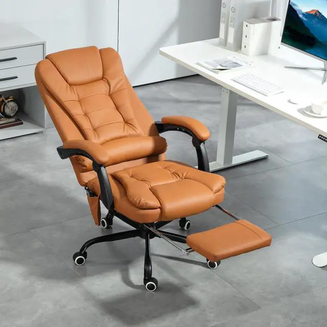 Alt view image 2 of 7 - 7-Point Vibrating Massage Office Chair, High Back, Light Brown | Computer Chair, Lumbar Support, Footrest, Reclining Back, Adjustable Height