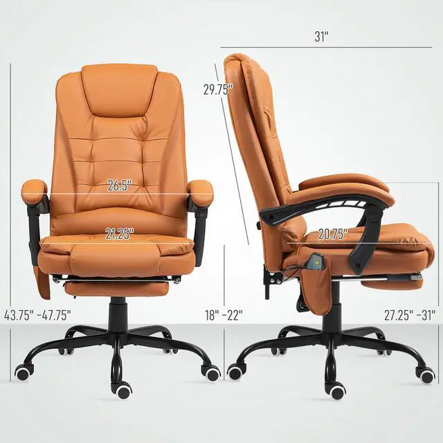 Alt view image 3 of 7 - 7-Point Vibrating Massage Office Chair, High Back, Light Brown | Computer Chair, Lumbar Support, Footrest, Reclining Back, Adjustable Height