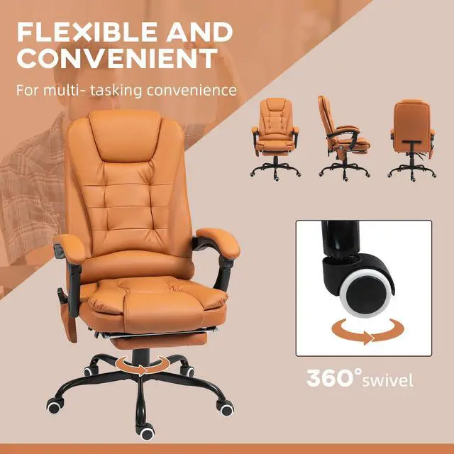 Alt view image 7 of 7 - 7-Point Vibrating Massage Office Chair, High Back, Light Brown | Computer Chair, Lumbar Support, Footrest, Reclining Back, Adjustable Height