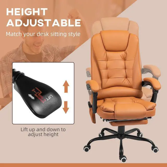 Alt view image 6 of 7 - 7-Point Vibrating Massage Office Chair, High Back, Light Brown | Computer Chair, Lumbar Support, Footrest, Reclining Back, Adjustable Height