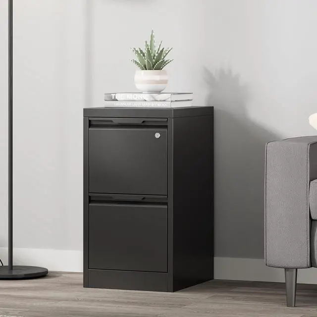Alt view image 2 of 6 - 2 Drawer Vertical File Cabinet with Lock, Metal Filing Cabinet for Home Office, Locking File Cabinet for A4/F4/Legal/Letter, Assembly Required (Black, 2 Drawer)