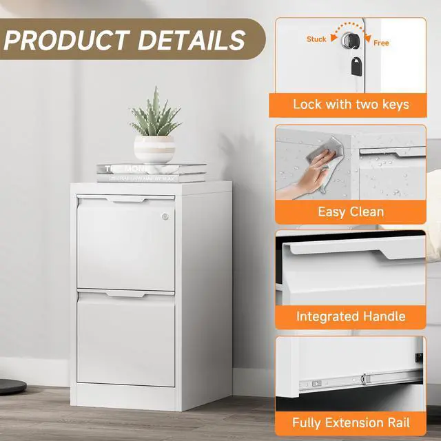 Alt view image 4 of 6 - 2 Drawer Vertical File Cabinet with Lock, Metal Filing Cabinet for Home Office, Locking File Cabinet for A4/F4/Legal/Letter, Assembly Required (White, 2 Drawer)