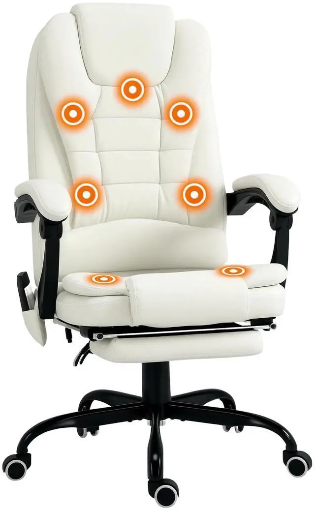 Main image of 7-Point Vibrating Massage Office Chair, High Back, White | Computer Chair, Lumbar Support, Footrest, Reclining Back, Adjustable Height