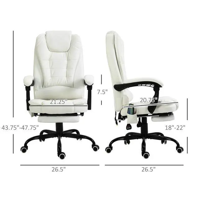 Alt view image 3 of 7 - 7-Point Vibrating Massage Office Chair, High Back, White | Computer Chair, Lumbar Support, Footrest, Reclining Back, Adjustable Height