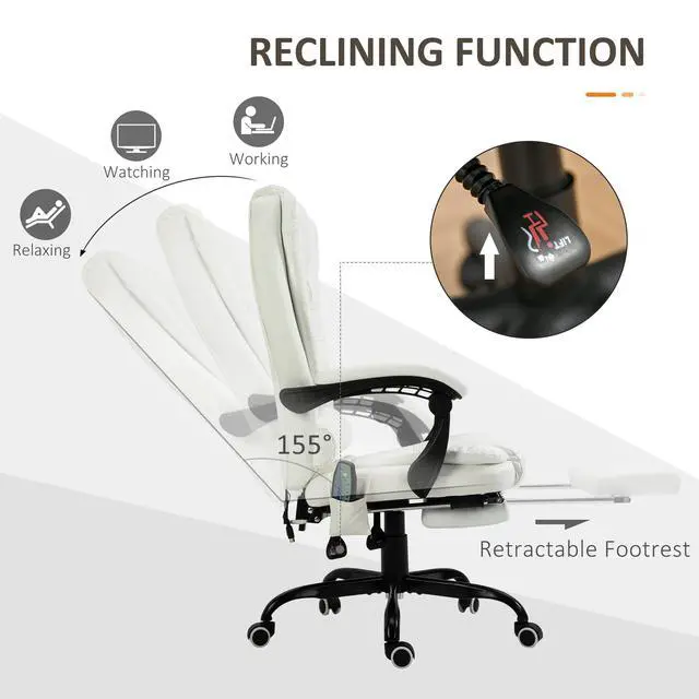 Alt view image 5 of 7 - 7-Point Vibrating Massage Office Chair, High Back, White | Computer Chair, Lumbar Support, Footrest, Reclining Back, Adjustable Height